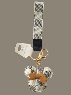 Minnie-Shaped Leather Bag Charm / Keychain with Bow